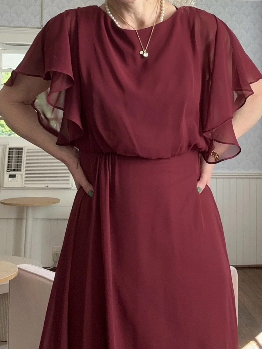 Women’s Burgundy High-Low Chiffon Event Prom Mother of the Bride Dress 2 - Picture 10 of 10